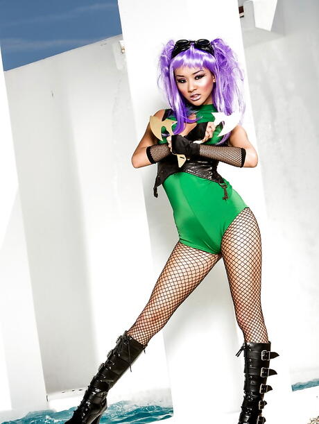 Very attractive asian teen Alina Li in hot pantyhose exhibits small tits and jerks off 